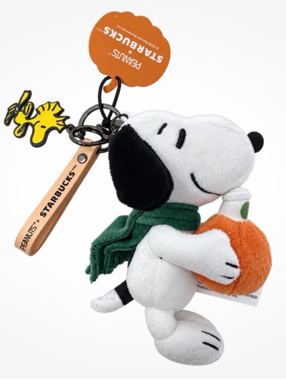 Starbucks Peanuts Snoopy Plush Keychain in White, Black, Green and Orange